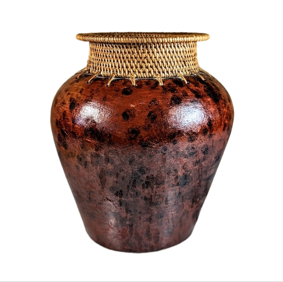 Hand Crafted Other - Hand Made Tribal Vase Jug With Woven Straw Grass Top Large Size